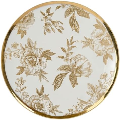 Sweet Water Decor Gold Delft Round Trinket Box, Jewelry Storage for Nightstand, Dresser, or Counter, Small Ring & Keepsake Storage, Elegant Gift for Wedding, Anniversary or Hostess