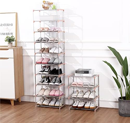 Stackable Small Shoe Rack, Entryway, Hallway and Closet (10-Tier, Pink)