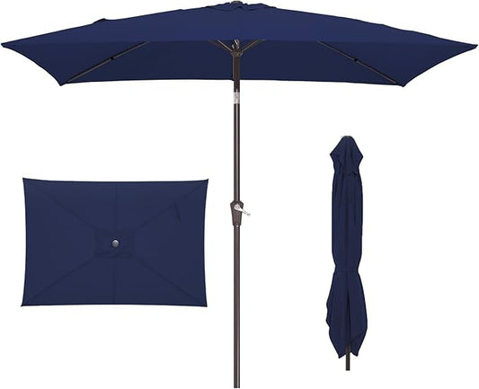 JEAREY 6.5x10 ft Rectangular Patio Umbrellas Rectangle Outdoor Umbrella with Push Button Tilt and Crank, Market Table Umbrella 6 Sturdy Ribs UV Protection for Poolside Garden Backyard Deck, Navy