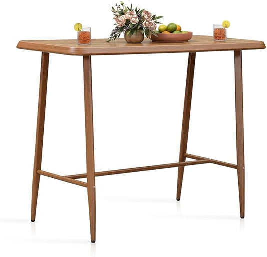 PURPLE LEAF Patio Pub Table Counter Height Bar Stool Dining Table Aluminum for Balcony Deep Teak