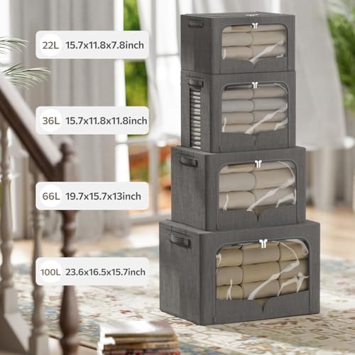 FHSQX 3 Pack Clothes Storage Bins with Metal Frame