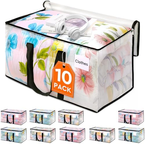 HomeHacks Moving Bags, Heavy Duty Storage Bags for Clothes, 10 Pack 76L