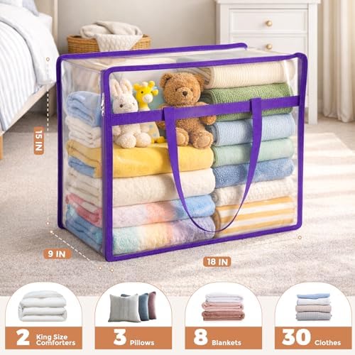 4 Pack Clear Storage Bags for Clothes, 45L Closet Organizers and Storage