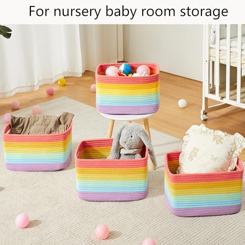 Rainbow Rope Basket for Storage 4 Pack Kids Baskets for Shelves