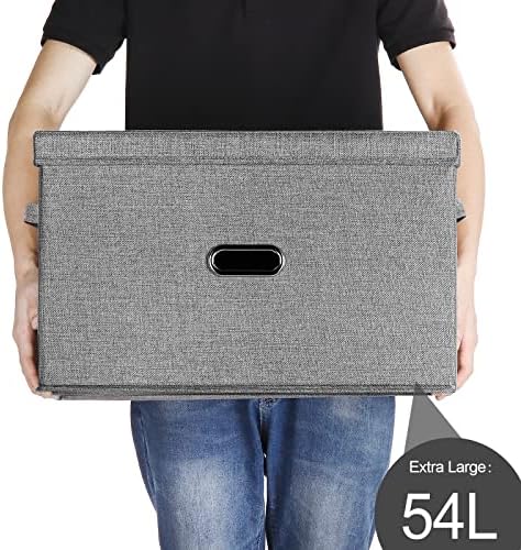 Large Linen Fabric Foldable Storage Bins with Removable Lid and Handles, Washable Storage Box Organizer Containers Baskets Cube with Cover for Bedroom,Office(Cream, Extra Large)