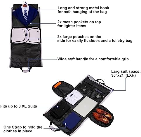 Travel Garment Bag Suit Bags for Men with Shoulder Strap & Shoes Compartment, Water Resistant Carry On Garment Duffle Bag - 2 in 1 Hanging Suit Garment Bags for Travel, Grey