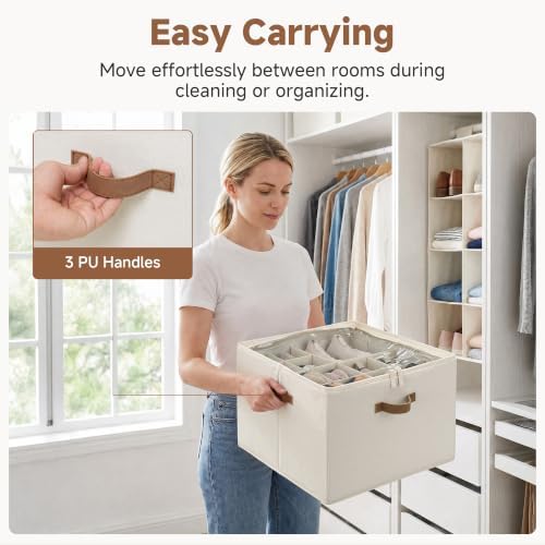 StorageWorks 2-Pack 32-Pair Shoe Storage Organizer for Closet, Beige | Adjustable Dividers, Holds up to 16 Pairs Each, Foldable, Clear Lid, Soft Handles, Fits Sneakers, Boots & Heels, For Bedroom