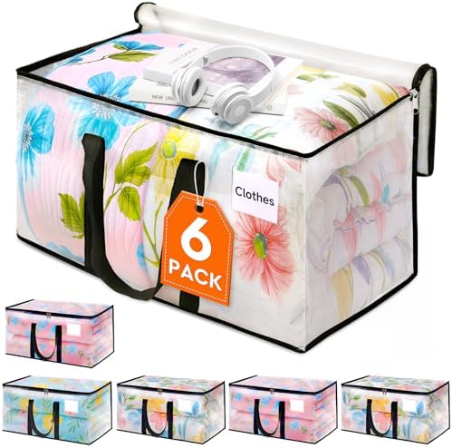 HomeHacks Large Moving Bags, Heavy Duty Clear Storage Bags, 6 Pack 125L