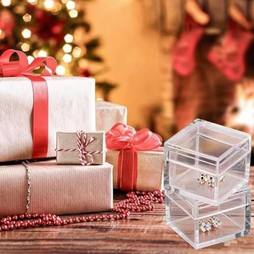 KissYou Acrylic Box for Candy Small Clear Boxes with Lids Plastic Square Cube Jewelry Storage Box Birthday Wedding Graduation Party Decoration