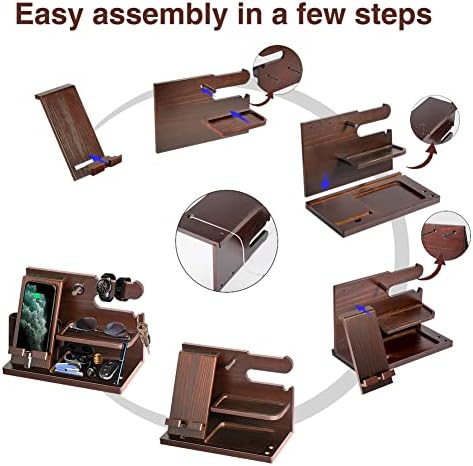 Gifts for Men Wood Phone Docking Station for Mens Gifts for Christmas Husband Anniversary Dad Birthday Gifts for Men or Dad - Nightstand Organizer Purse Father Desk Accessories & Workspace Organizer