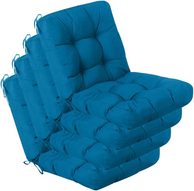 QILLOWAY Outdoor Chair Cushion for Patio Furniture, Waterproof Patio Cushions Set of 4 with Ties, Fade Resistant Replacement Pads for Outdoor Rocking Chairs,Peacock Blue