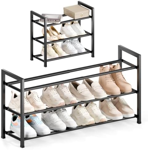 Bumusty 3 Tier Expandable Shoe Rack for Closet, Black