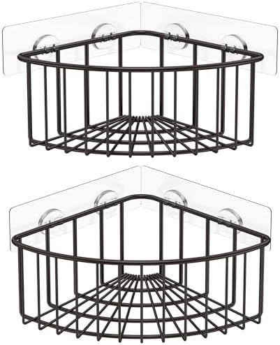 SMARTAKE 2-Pack Corner Shower Caddy Deep Basket, SUS304 Stainless Steel | Wall Mounted Bathroom Shelf with Adhesive, Storage Organizer for Toilet, Dorm and Kitchen, Bronze