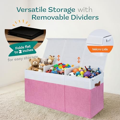 SoftOwl Extra Large Toy Storage Organizer with Lid - Sturdy, Collapsible Toy Chest Storage Box Design - Toys Bin with Dividers for Kids, Nursery, Bedroom, Playroom 37"x16"x14"