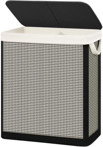 STO STO 2 Section Laundry Hamper with Lid, 140L Steel-Frame Double Laundry Hamper with Removable Washable Liner, Breathable Large Laundry Basket for Bedroom, Bathroom, Laundry Room, Dorm, Closet