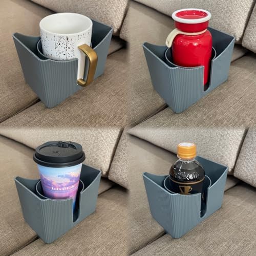 Couch Anti-Spill Drink Holder Tray, Couch Seat Cushion Cup Beverage Holder for Cups, Mugs, Bottles, Cans (Gray)