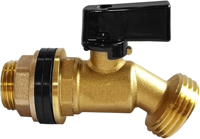 Uenede Brass Water Container Rain Barrel Faucets Spigot 3/4" G Male Thread Large Inlet to 3/4" GHT Male Thread Outlet with Quarter Turn Ball Valve Include Bulkhead Fitting and Washers