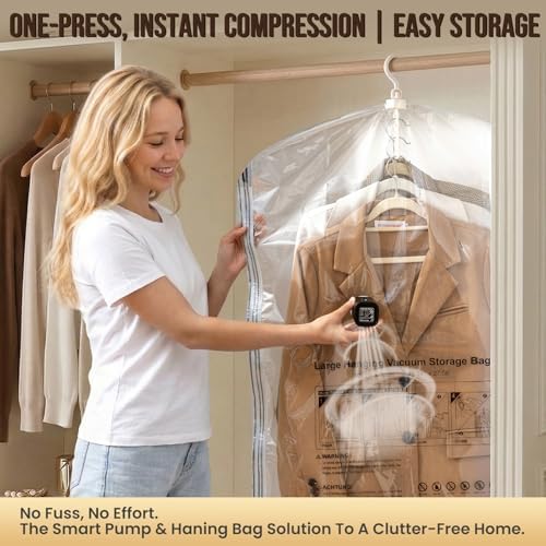 TAILI Hanging Vacuum Storage Bags Clothes, Coats, Jackets,6 Short with Pump