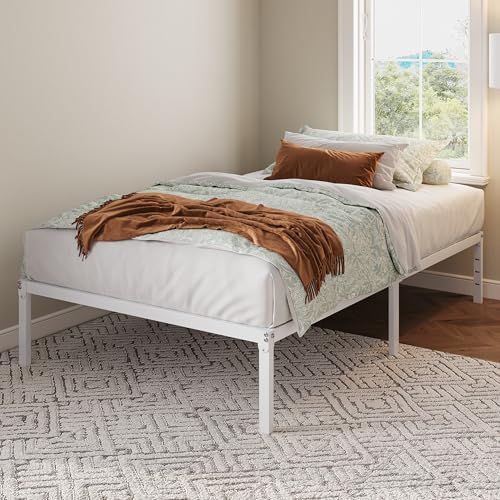 Allewie Twin Bed Frame, 12 Inch Metal Beds with Storage Space, White