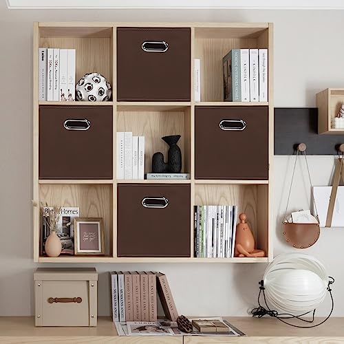 Black Foldable Storage Cubes Bins , Fabric Storage Box Cubes Organizer Baskets with Dual Handles for Home Organizer (Coffee)
