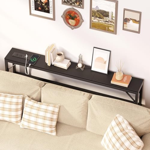 Asgolion Narrow Console Table with Power Outlet, 47.2" Thin Entryway Table | Skinny Console Table, Long Sofa Side Table, Behind Couch Table for Living Room, Foyer, Hallway, Black