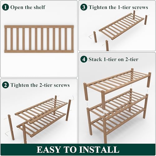 Smiry Bamboo Shoe Rack, 14 Vertical Slats, 3 Tier - 26.8" Wide, Walnut