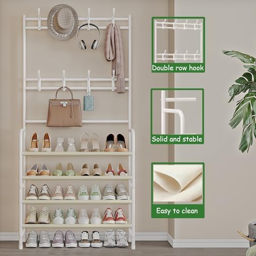 Coat Rack Shoe Rack With Storage Hooks Standing Organizer 4 Tier
