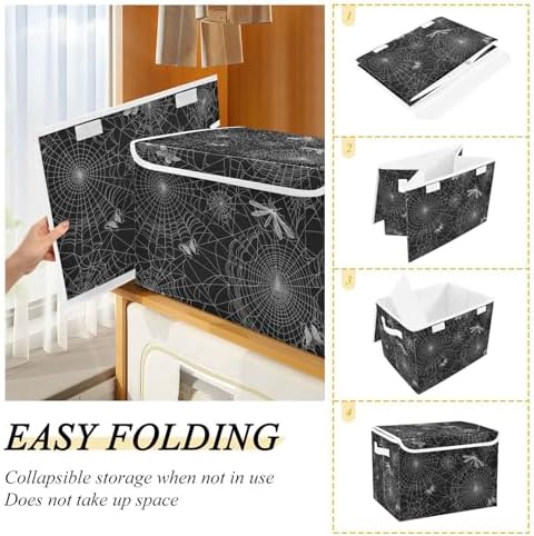 senya Halloween Baskets Collapsible Storage Bins with Lids, Spiderweb Butterfly Dragonfly Storage Boxes Clothes Baskets for Organizing