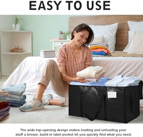 16 Pack-Extra Large Heavy Duty Moving Bags - Waterproof Storage Totes with Handles & Zippers, Foldable for College Dorm, Storage (Black)