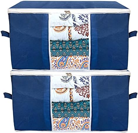 Kuber Industries Underbed Clothes Blankets Storage Bag With Tranasparent Window- Pack of 2 (Navy Blue)-HS_38_KUBMART21708