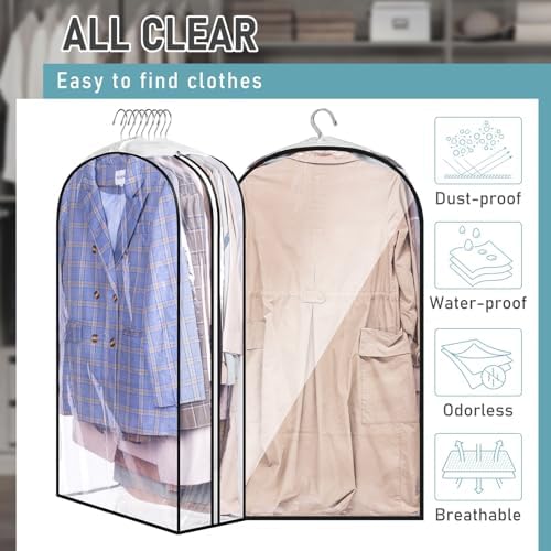 MISSLO 10" Gusseted All Clear Garment Bags for Hanging Clothes 40"+50" Suit Bags for Closet Storage Dresses Protectors for Shirts, Coats, Gowns, 3 Packs
