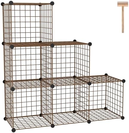C&AHOME Wire Cube Storage, 6 - Cube Organizer Metal C Grids Units, Brown