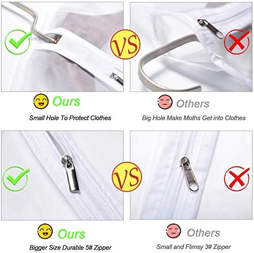 Garment Bag Covers 24''X54'' Lightweight White PEVA Breathable Bags (Pack of 6) with Study Full Zipper for Closet Clothes Storag (24''X55'', White)