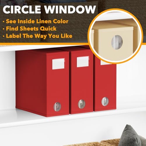 SpaceAid 3 Pack Bed Organizers and Storage, Foldable Sheet Organizer for Linen Closet, Set Folder Keeper With Window XL (Queen & King Size) Bedding Container (Red)