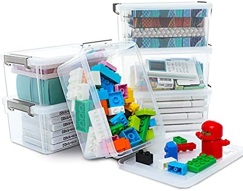 Small Storage Bins with Lids 3.2 QT Plastic Storage Containers for Organizing Stackable Clear Storage Boxes,Clear White(6 Packs)