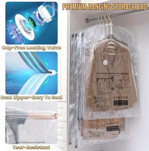 TAILI Hanging Vacuum Storage Bags for Clothes,4 Combo with Pump