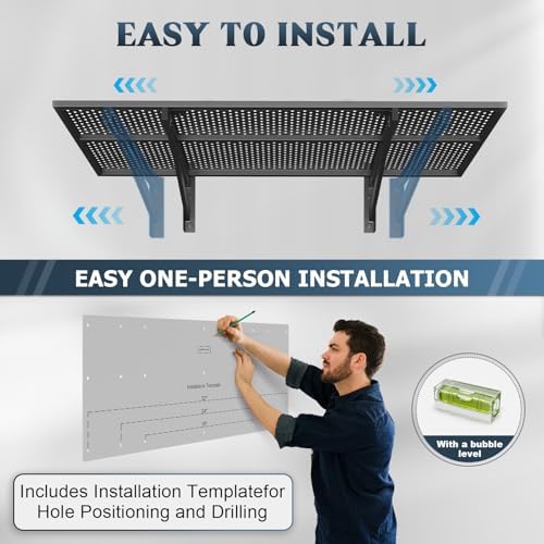 Jusgym 2 Pack Garage Wall Shelving, 1.5x4ft, 700LBS Integrated Wall Shelves | Heavy Duty Garage Shelving Wall Mounted, 18"x96" Storage Rack Floating Shelves, Rustproof Black Coating for Garage Workshop