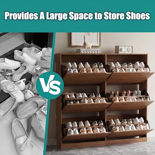 Xixini Shoe Storage Cabinet for Entryway with 6 Flip Drawers, Sturdy Wood Hidden Shoe Storage, Freestanding Narrow Slim Shoe Organizer for Front Door Entrance, Living Room, Hallway, Bedroom, Walnut