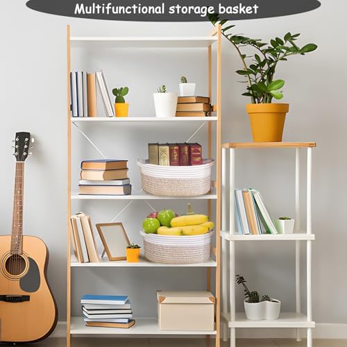 COMFY-HOMI Oval Rope Basket with Handles for Shelves,Toys,Book, Cloth Storage Baskets for Organizing Toy Decorative Organizer for Living Room, Bathroom