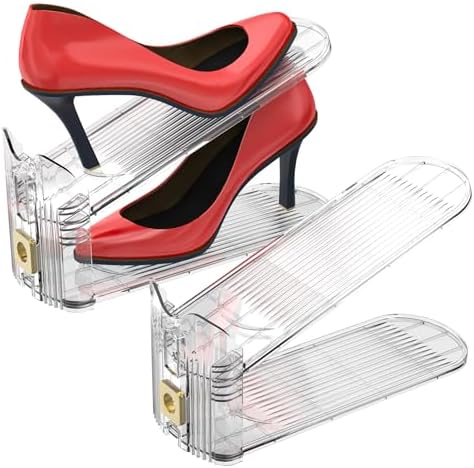 Shoe Slots Organizer,Adjustable Shoe Stackers,20 Pack Shoe Space Savers,Shoe Storage Holder for Closet,Transparent
