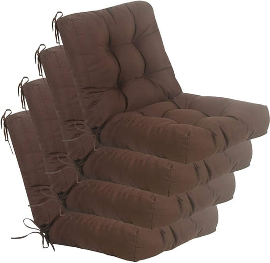 QILLOWAY Outdoor Chair Cushion for Patio Furniture, Waterproof Patio Cushions Set of 4 with Ties, Fade Resistant Replacement Pads for Outdoor Rocking Chairs,Coffee