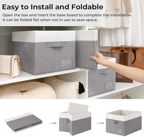GRANNY SAYS Closet Storage Bins with Label, Gray&White, Large, 3-Pack