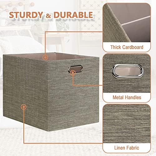 Posprica 13x15x13 Storage Cube Bins, Foldable Collapsible Storage Bins Boxes, Fabric Decorative Storage Baskets Organizer for IKEA Kallax, Shelves, Closet, Clothes,, Set of 4-Coffee