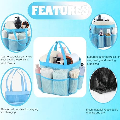 Mesh Shower Caddy Portable - 9 Pockets, Shower Bag for Dorm Room Camping | 2 Handle Quick Dry Shower Bag College Dorm Room Essentials Large Capacity Hanging Basket for Bathroom Travel Swimming Gym