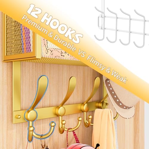 Kaiferty Over The Door Hooks Organizer, Coat Rack Over The Door Storage Hanger Towel Rack, Back of Door Storage Organizer for Bathroom,Bedroom,Kitchen,Office (Gold, 4-Tier)