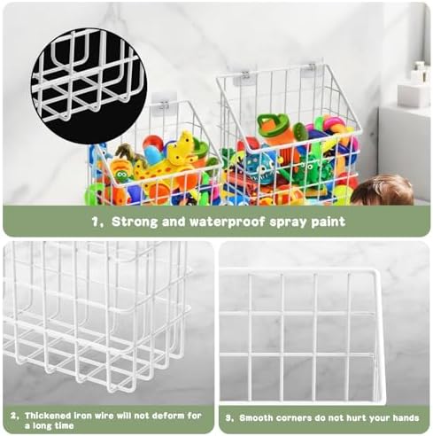 Greentainer 2 Pack Bath Toy Storage Organizer, Large Rustproof Metal Wire Basket, Wall Mounted Hanging Bathtub Holder, Bathroom Shower Caddy for Tub Toys & Toiletries