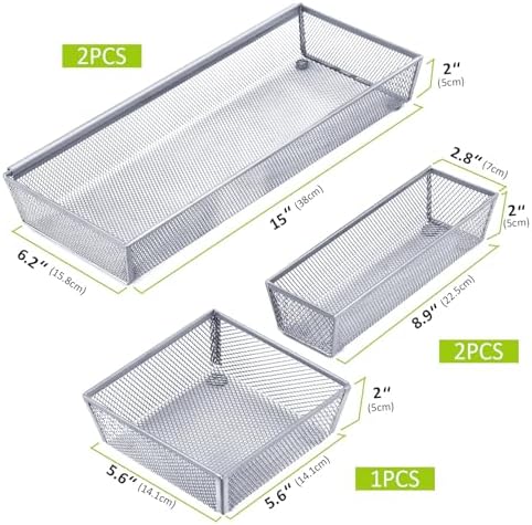 Neudeco Silverware Drawer Organizer, Pack 5, Silver