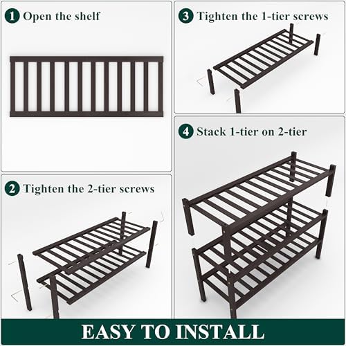 Smiry Bamboo Shoe Rack, 14 Vertical Slats, 3 Tier - 26.8" Wide, Brown