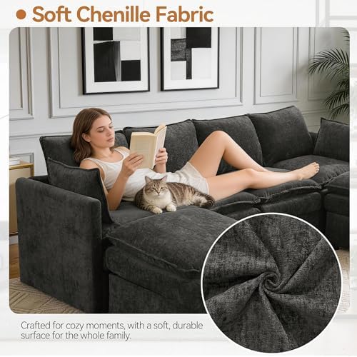 30" Modular Storage Single Sofa, Deep Seat Cloud Accent Chair, Oversized Storage Cloud Chair, Modern Chenille Reading Chair for Living Room, Apartment, Bedroom, Small Space, Dark Grey