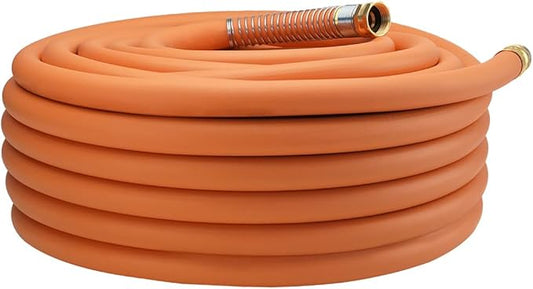 Wiseflow Garden Hose 100FT x 3/4", Heavy Duty Rubber Hose, Water Hose with Five Layered Braiding, Male Female Fittings, 1000PSI Burst, 300PSI Working for Yard, Car Wash, Pets (Orange)